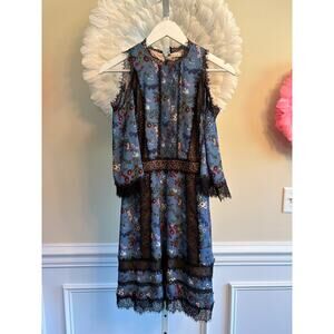 ALICE+OLIVIA GATZ COLD SHOULDER FLORAL MINI DRESS SIZE 4